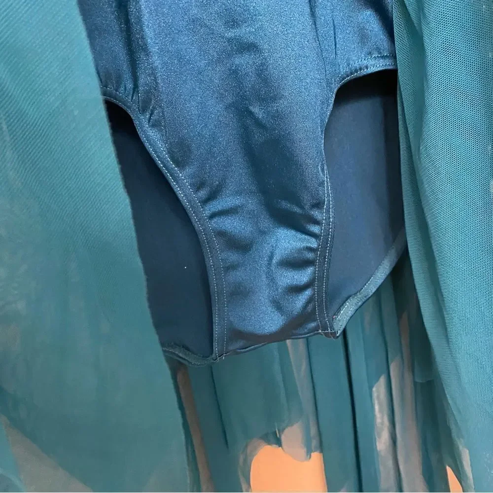 Weissman Balera Dance Costume teal mesh dress Like A River Runs 11336 child LC